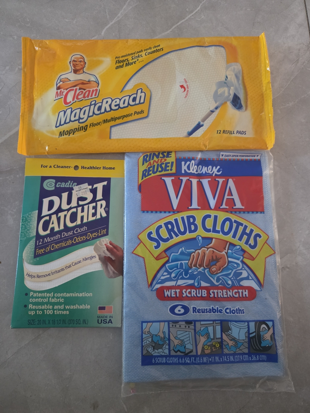 Vintage Cleaning Lot Mr Clean MagicReach Cadie Dust Catcher Kleenex Viva Cloths